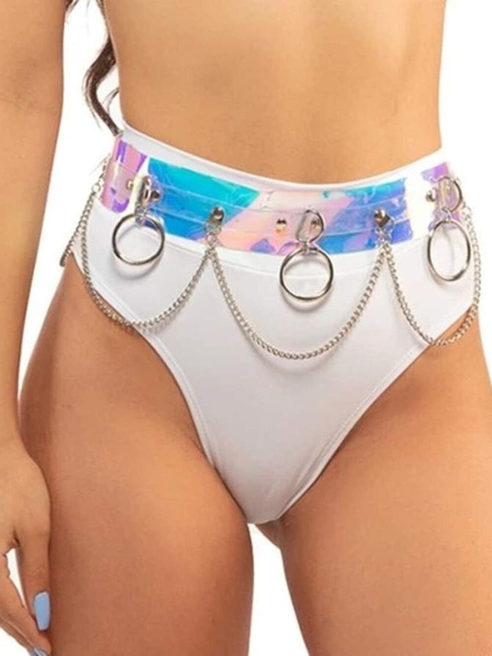 Women's Clear Holographic Body Chain Leather Gothic Punk Adjustable Waist Belt